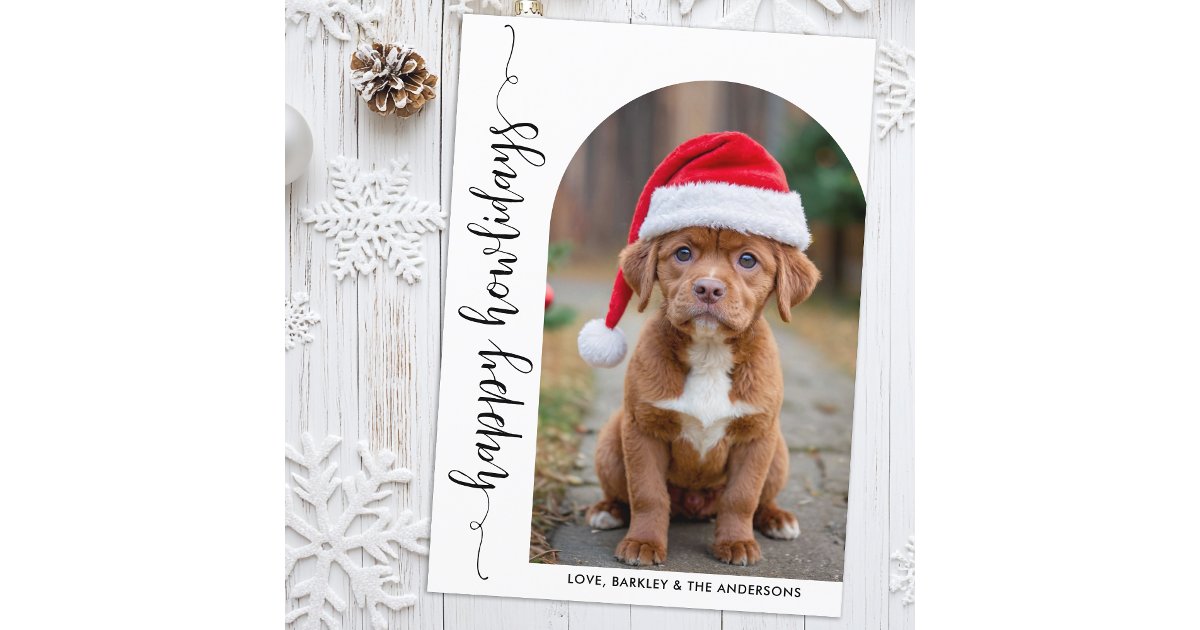 Modern Arch Photo Christmas Happy Howlidays Dog Holiday Card | Zazzle