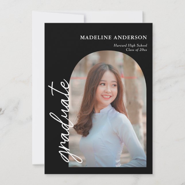 Modern Arch Photo Collage Black Graduation Invitation (Front)