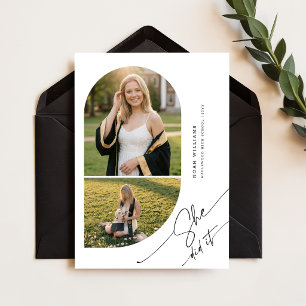 Modern Arch Photo Collage Graduation Announcement Postcard