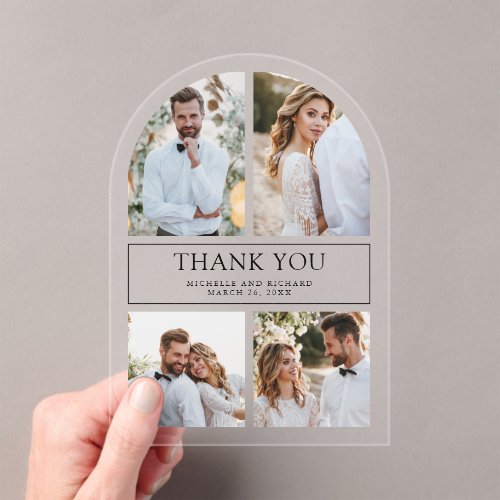 Modern Arch Photo Collage Wedding Thank You Acrylic Invitations