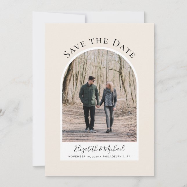 Modern Arch Photo Cream Save The Date (Front)