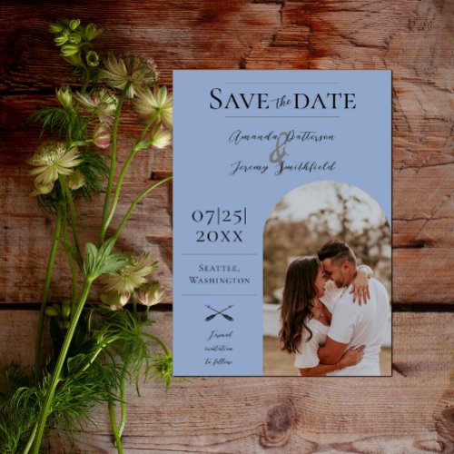 Modern Arch Photo  Dusty Blue Save the Date