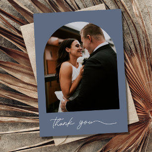 Modern Arch Photo Dusty Blue Wedding Thank You Card
