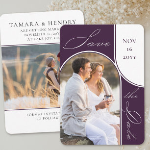 Modern Arch Photo Elegant Calligraphy Purple Save The Date