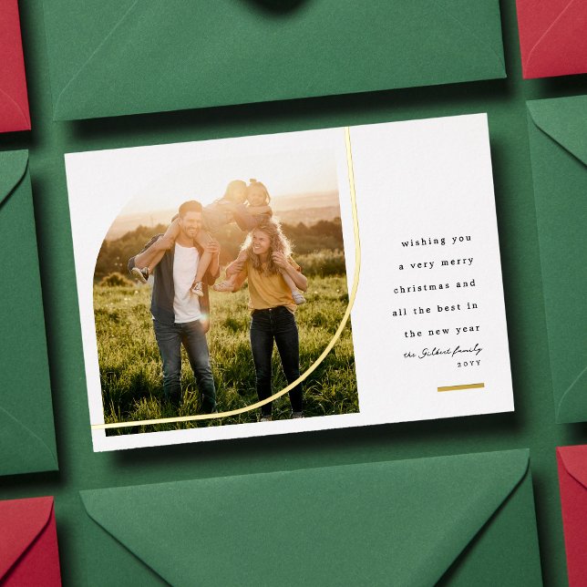 Modern arch photo elegant Christmas Foil Holiday Card (Creator Uploaded)