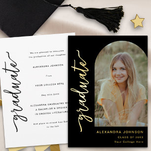 Modern Arch Photo Elegant Gold Script Graduation Foil Invitation