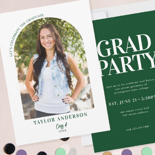 Modern Arch Photo Elegant Green Graduation Party Invitation