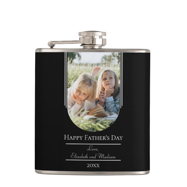 Modern Arch Photo Father's Day | Black Flask (Front)