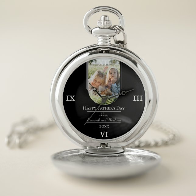 Modern Arch Photo Father's Day | Black Pocket Watch (Inside)