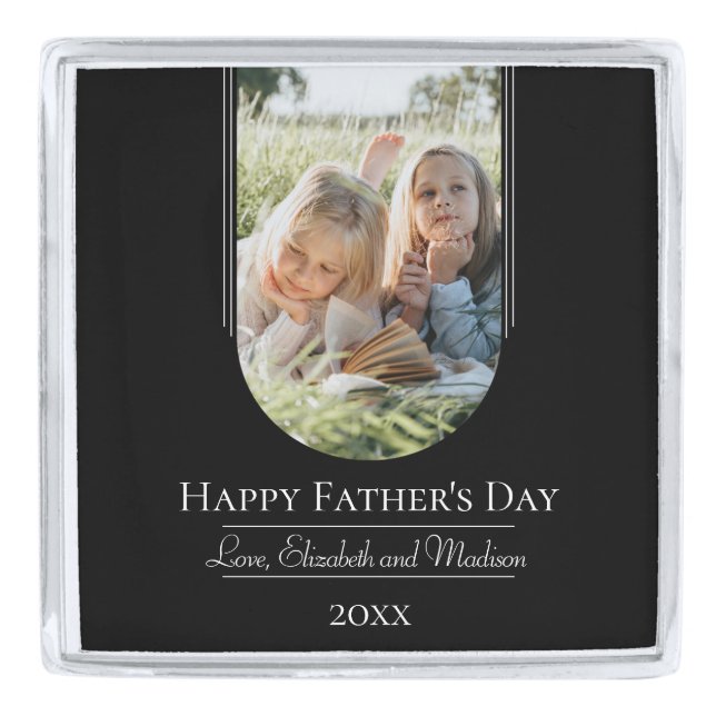 Modern Arch Photo Father's Day | Black Silver Finish Lapel Pin (Front)