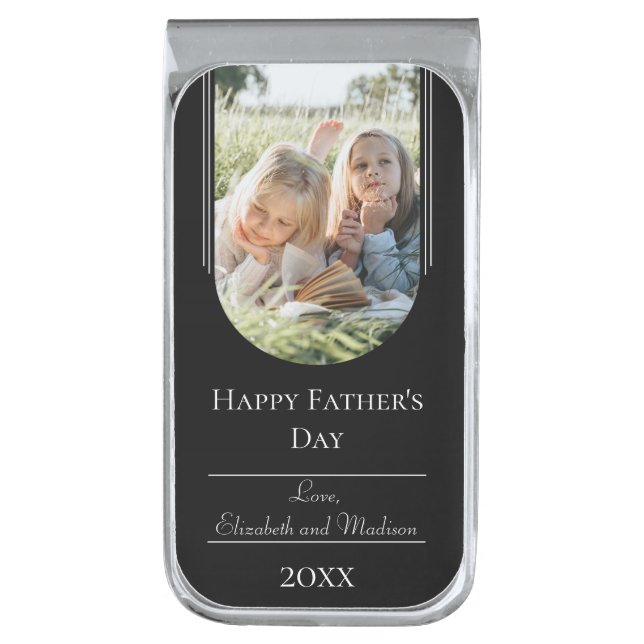 Modern Arch Photo Father's Day | Black Silver Finish Money Clip (Front Vertical)