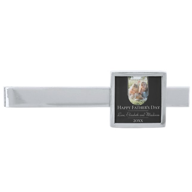 Modern Arch Photo Father's Day | Black Silver Finish Tie Bar (Front)