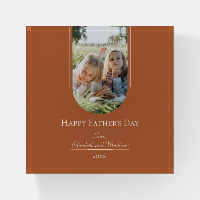 Modern Arch Photo Father's Day | Burnt Orange Paperweight (Front)