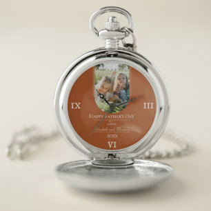 Modern Arch Photo Father's Day Burnt Orange Pocket Watch