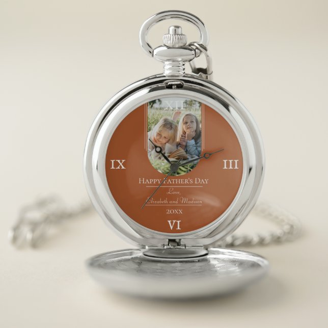 Modern Arch Photo Father's Day | Burnt Orange Pocket Watch (Inside)