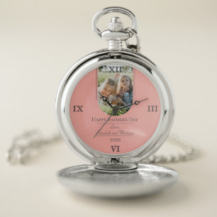 Modern Arch Photo Father's Day Coral Pocket Watch