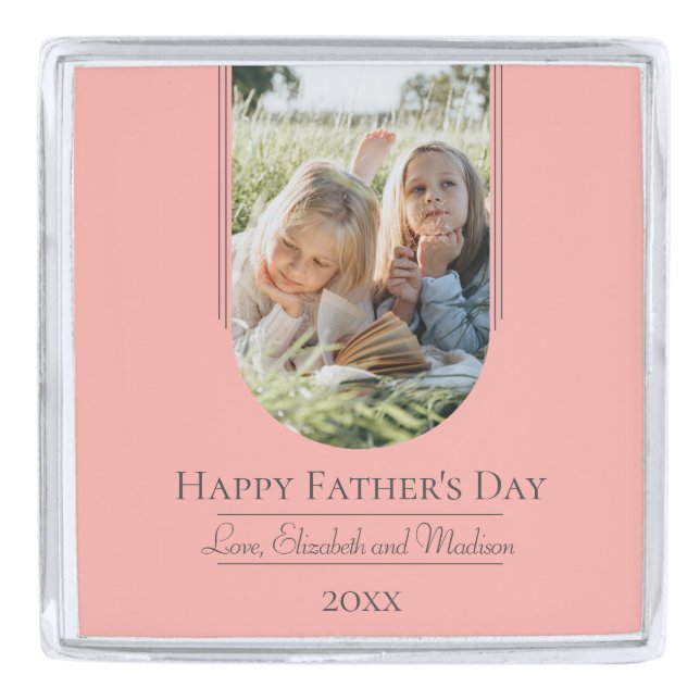 Modern Arch Photo Father's Day | Coral Silver Finish Lapel Pin (Front)