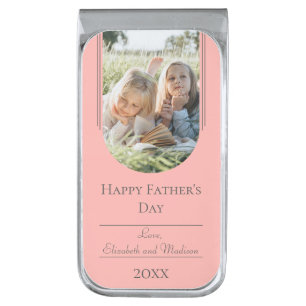 Modern Arch Photo Father's Day Coral Silver Finish Money Clip