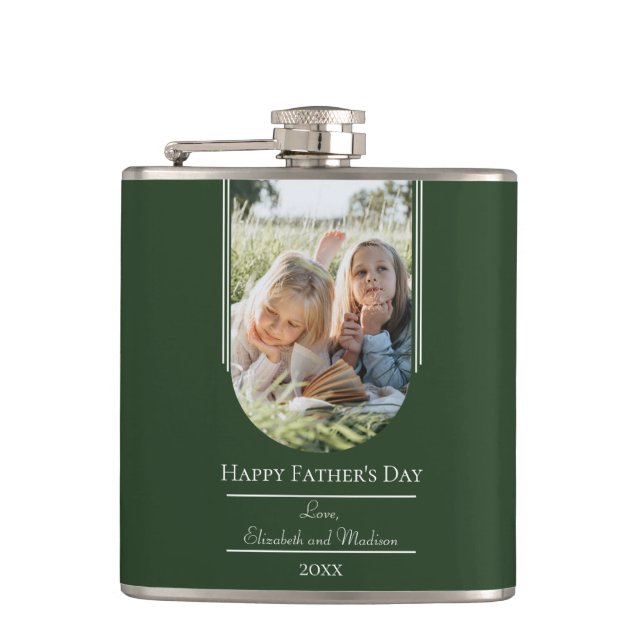 Modern Arch Photo Father's Day | Emerald Green Flask (Front)