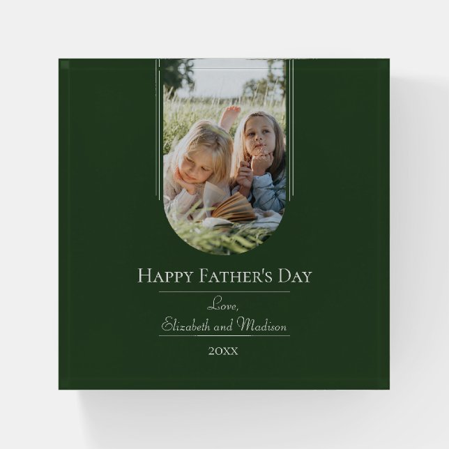 Modern Arch Photo Father's Day | Emerald Green Paperweight (Front)