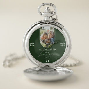 Modern Arch Photo Father's Day Emerald Green Pocket Watch