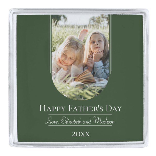 Modern Arch Photo Father's Day | Emerald Green Silver Finish Lapel Pin (Front)
