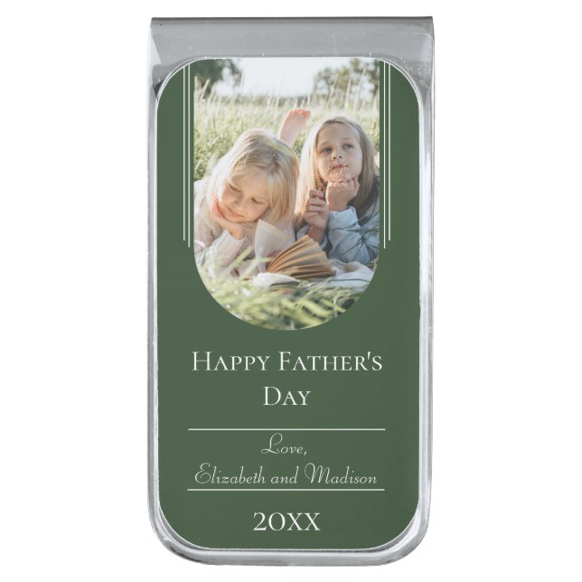 Modern Arch Photo Father's Day | Emerald Green Silver Finish Money Clip (Front Vertical)