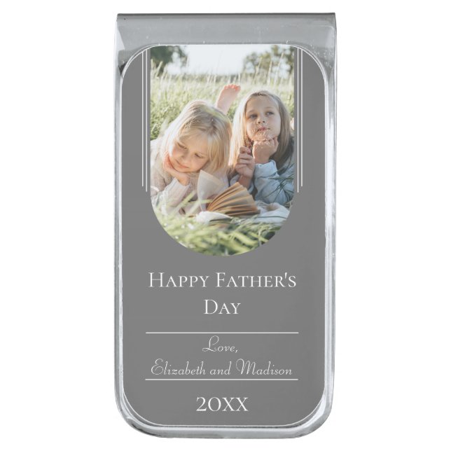 Modern Arch Photo Father's Day | Gray Silver Finish Money Clip (Front Vertical)