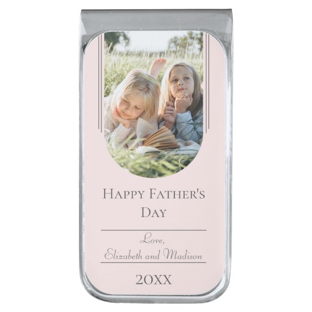 Modern Arch Photo Father's Day | Pink Silver Finish Money Clip (Front Vertical)