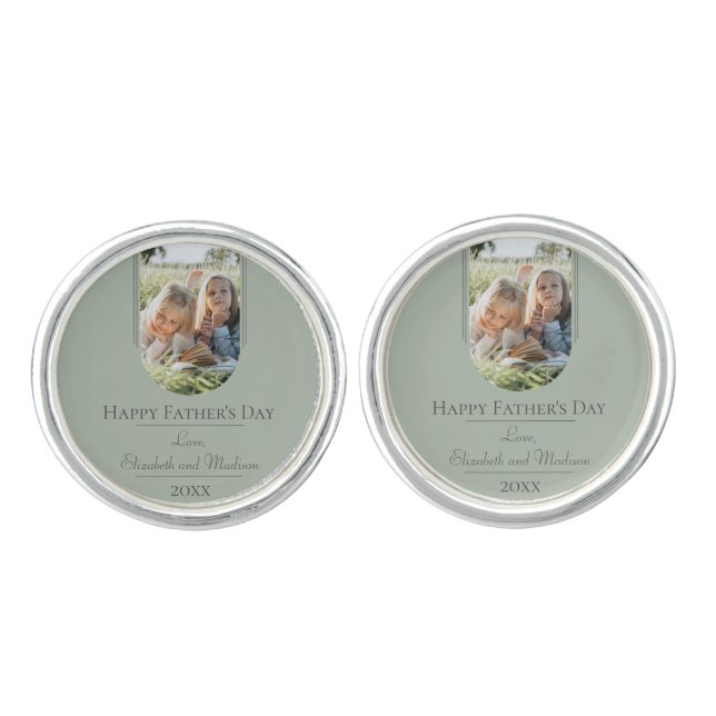 Modern Arch Photo Father's Day | Sage Green Cufflinks (Front)