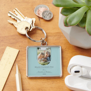 Modern Arch Photo Father's Day Teal Keychain
