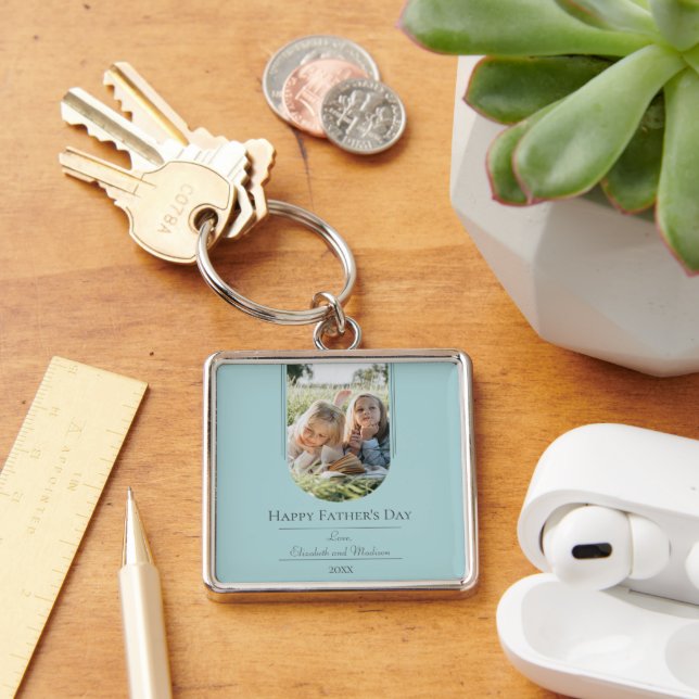 Modern Arch Photo Father's Day | Teal Keychain (Desk)