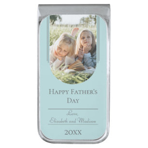 Modern Arch Photo Father's Day   Teal Silver Finish Money Clip