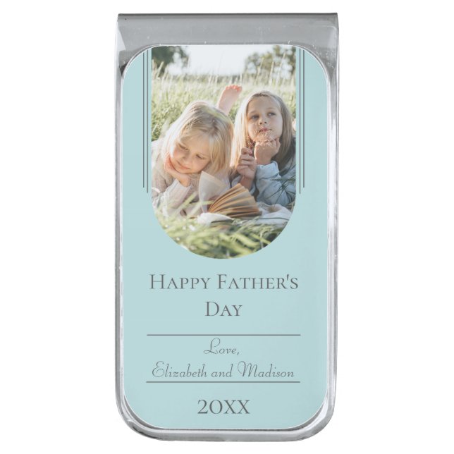 Modern Arch Photo Father's Day | Teal Silver Finish Money Clip (Front Vertical)