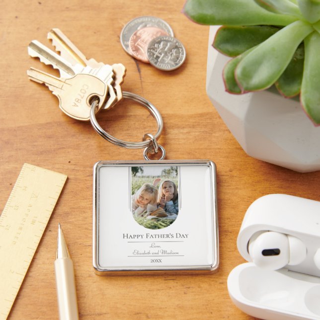 Modern Arch Photo Father's Day | White Keychain (Desk)