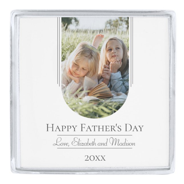 Modern Arch Photo Father's Day | White Silver Finish Lapel Pin (Front)