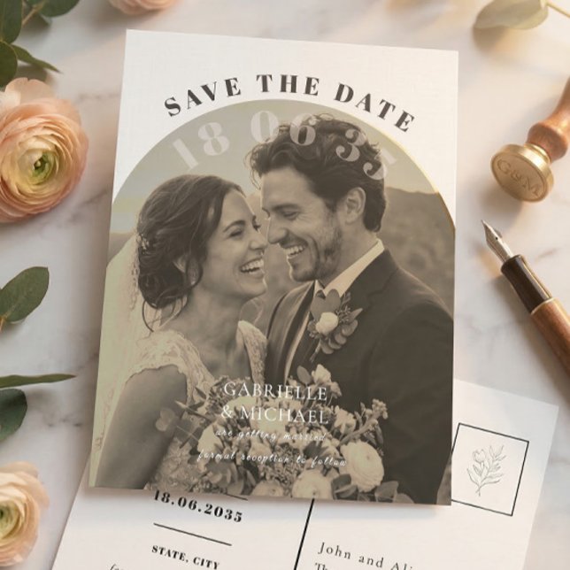 Modern Arch Photo Foil Save the Date Card (Creator Uploaded)