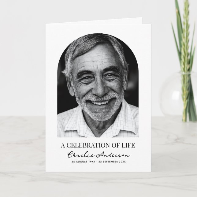Modern Arch Photo Folded 4-Page Funeral Program (Front)