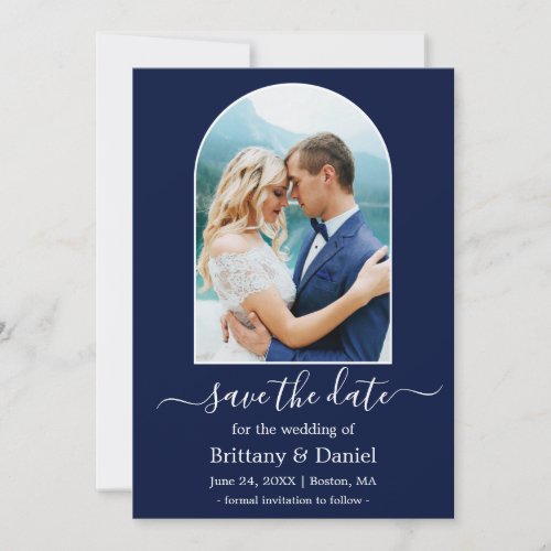 Modern Arch Photo Frame Blue Save The Date