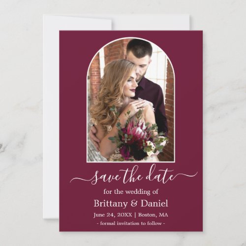 Modern Arch Photo Frame Burgundy Save The Date