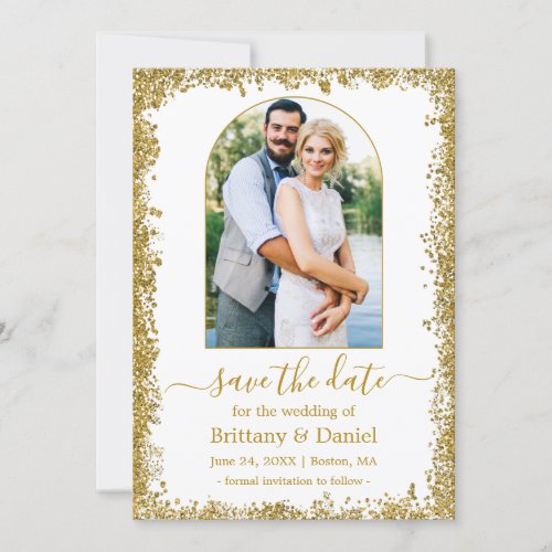 Modern Arch Photo Frame Gold Glitter Save The Date