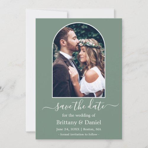 Modern Arch Photo Frame Sage Green Save The Date