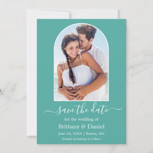 Modern Arch Photo Frame Teal Save The Date