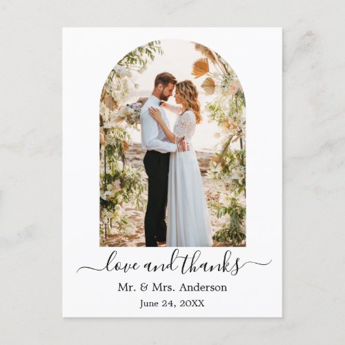 Modern Arch Photo Frame Wedding Love and Thanks Postcard