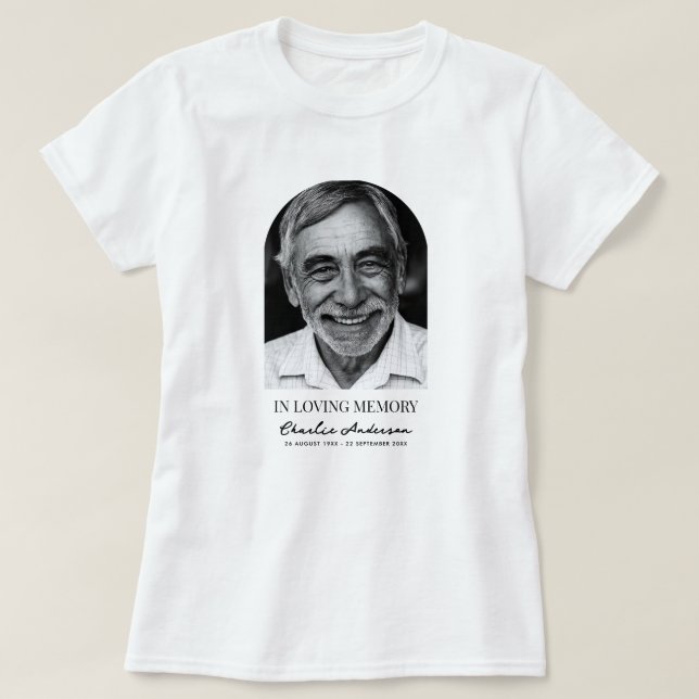 Modern Arch Photo Funeral Or Memorial Service T-Shirt (Design Front)