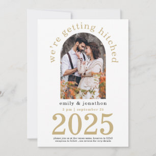 Modern Arch Photo Gold Wedding  Invitation