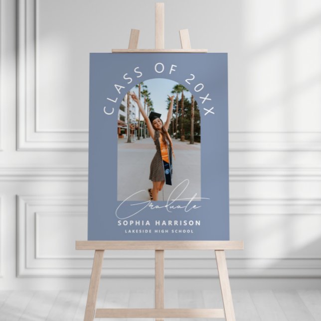 Modern Arch Photo Graduation Dusty Blue Welcome Foam Board (Creator Uploaded)