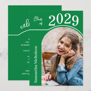 Modern Arch Photo Graduation Green Invitation