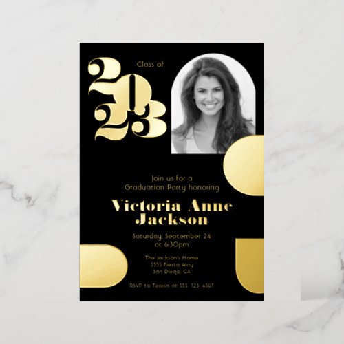 Modern Arch Photo Graduation Party Foil Invitation