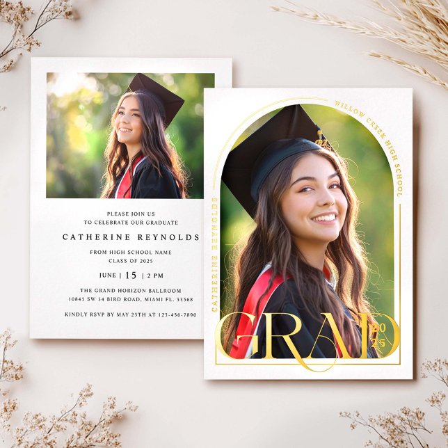 Modern Arch Photo Graduation Party Foil Invitation (Creator Uploaded)